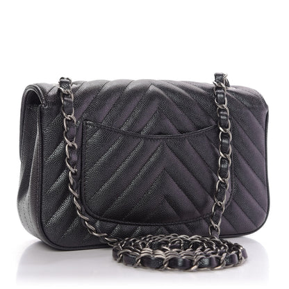 Chanel Iridescent Caviar Chevron Quilted Mini Rectangular Flap Black 3 of 10