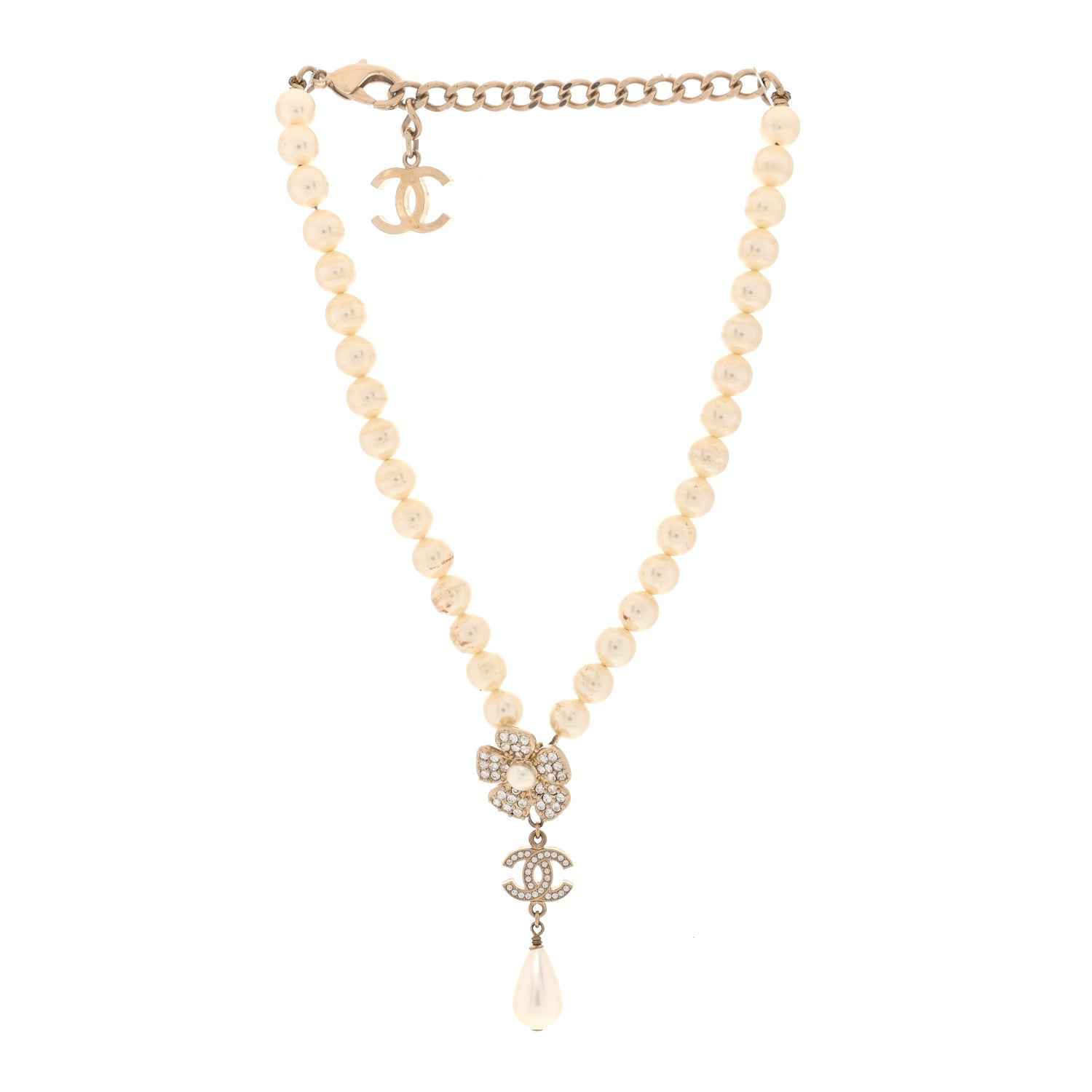 Chanel Pearl Crystal CC Camellia Choker Necklace Gold 3 of 5