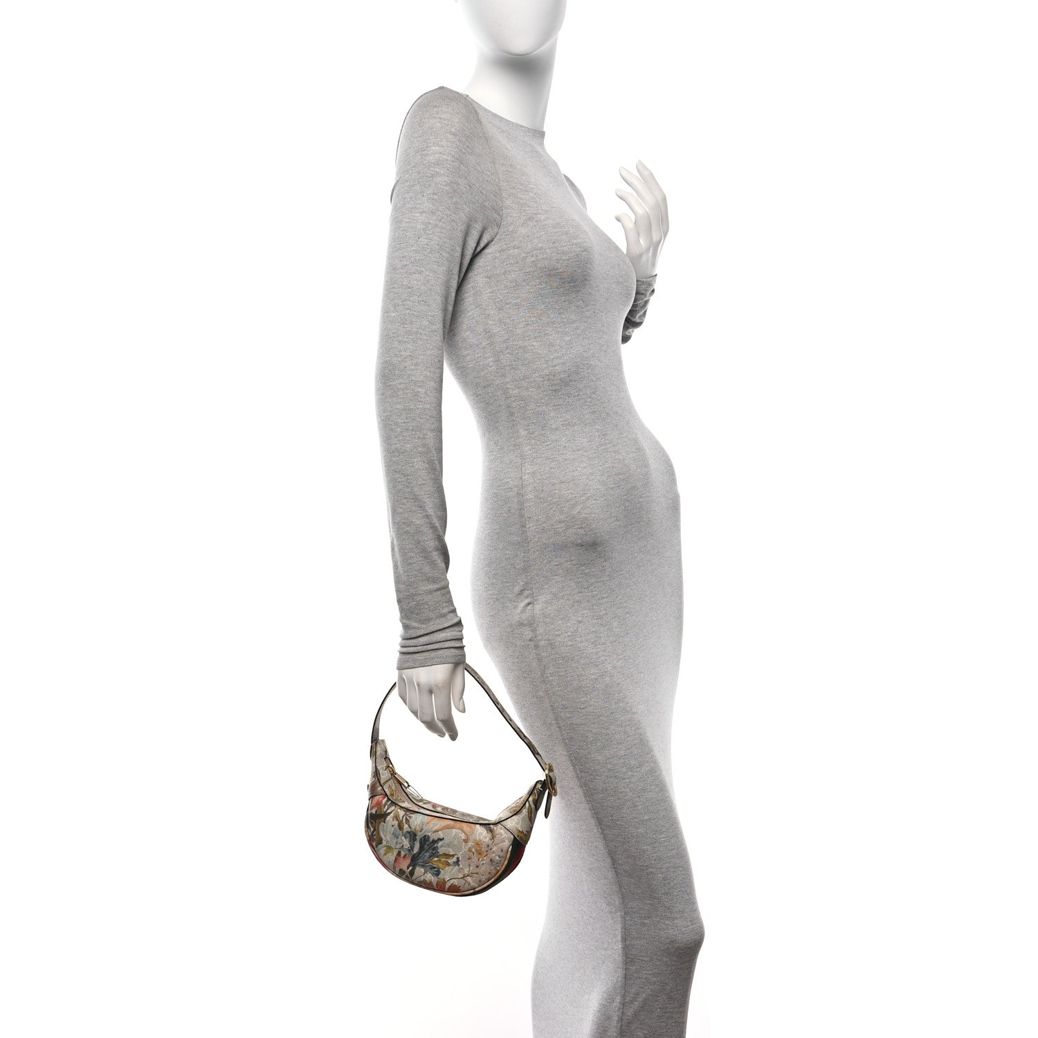 Gucci GG Supreme Monogram Water Flora Web Mini Ophidia Half Moon Hobo Beige White Multicolor 2 of 9