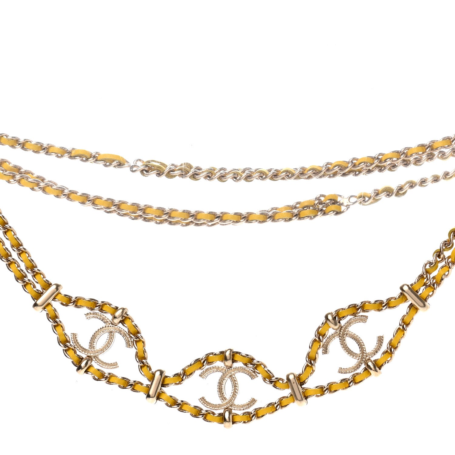 Chanel Metal Lambskin CC Chain Link Necklace Yellow Gold 1 of 6