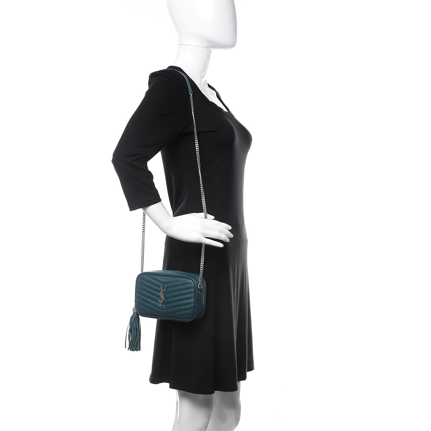 Saint Laurent Grain De Poudre Matelasse Monogram Mini Lou Camera Bag Petrol Green 2 of 11