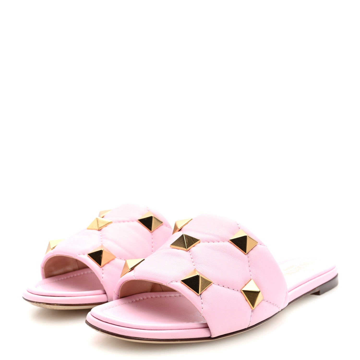 Valentino Garavani Nappa Roman Stud Flat Slide Sandals 37 Rosa 3 of 9