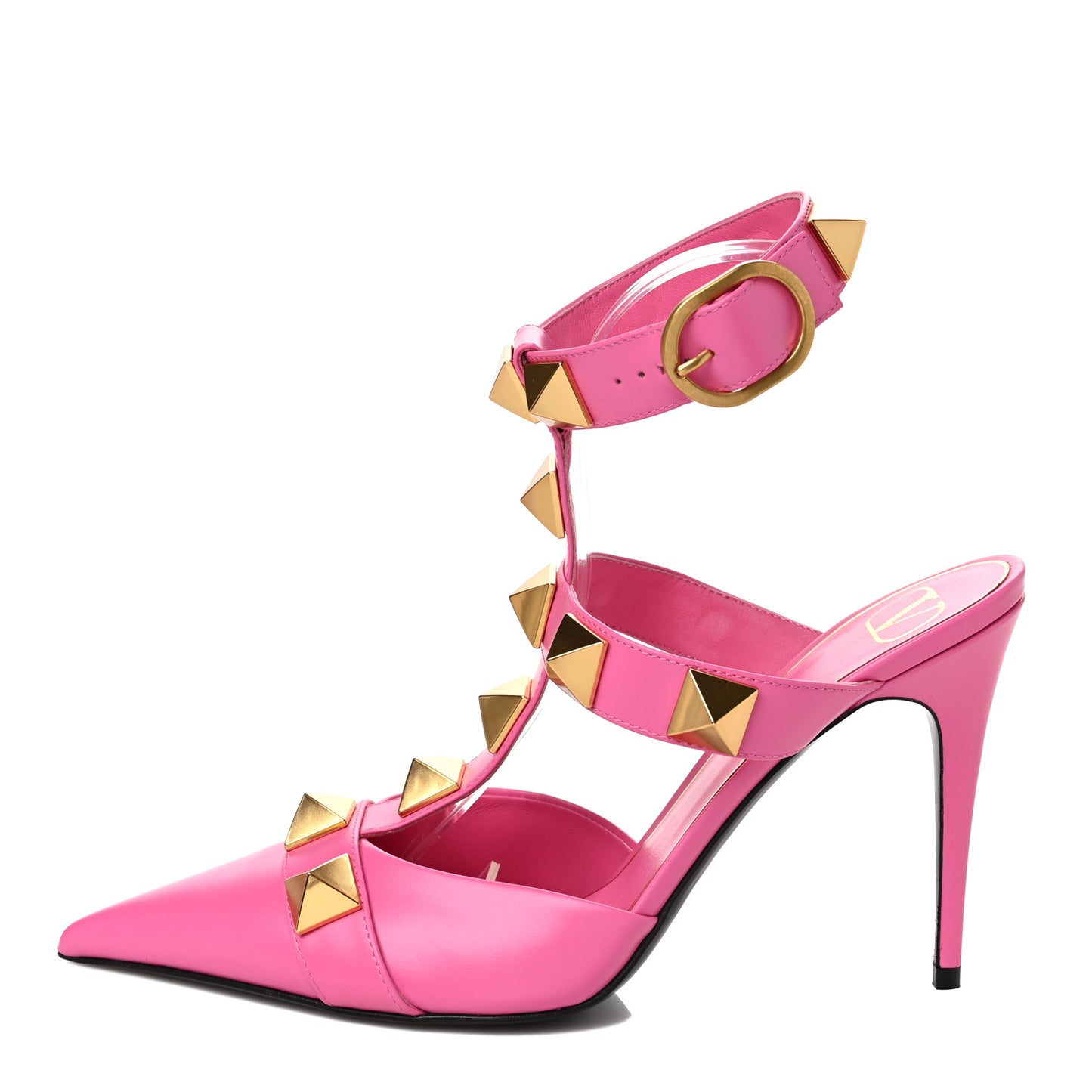 Calfskin Roman Stud Ankle Strap 100mm Pumps 39.5 Feminine Pink