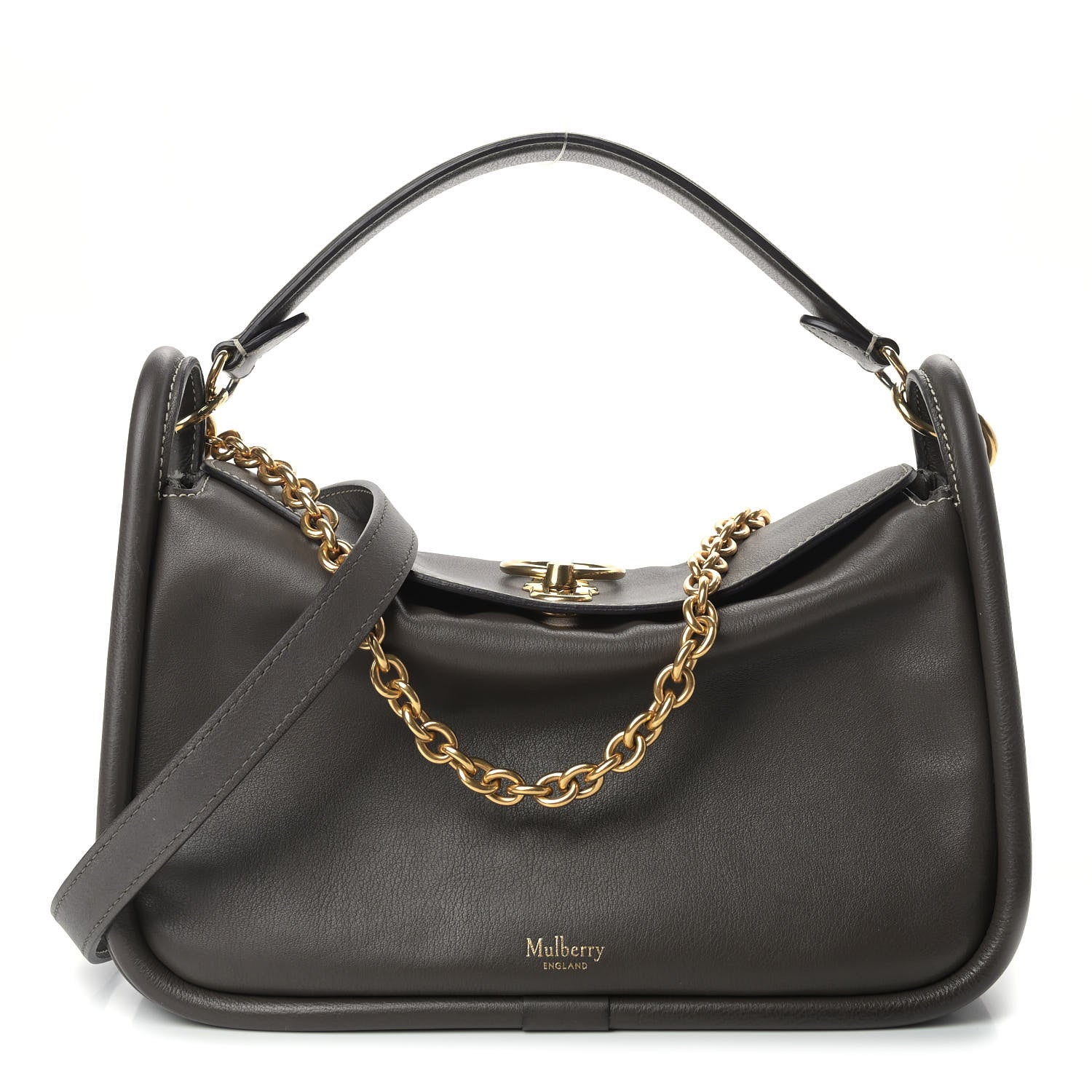 Mulberry Small Classic Grain Calfskin Small Leighton Dark Grey 1 of 7