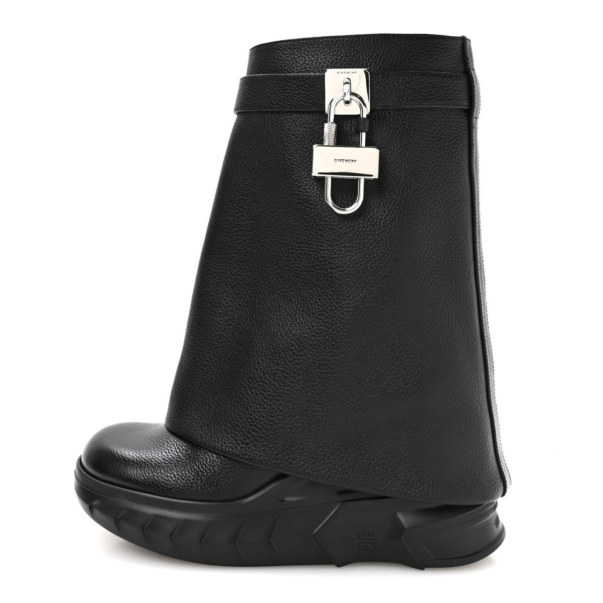 Givenchy Grained Calfskin Shark Lock Biker Ankle Boots 36 Black 1 of 8