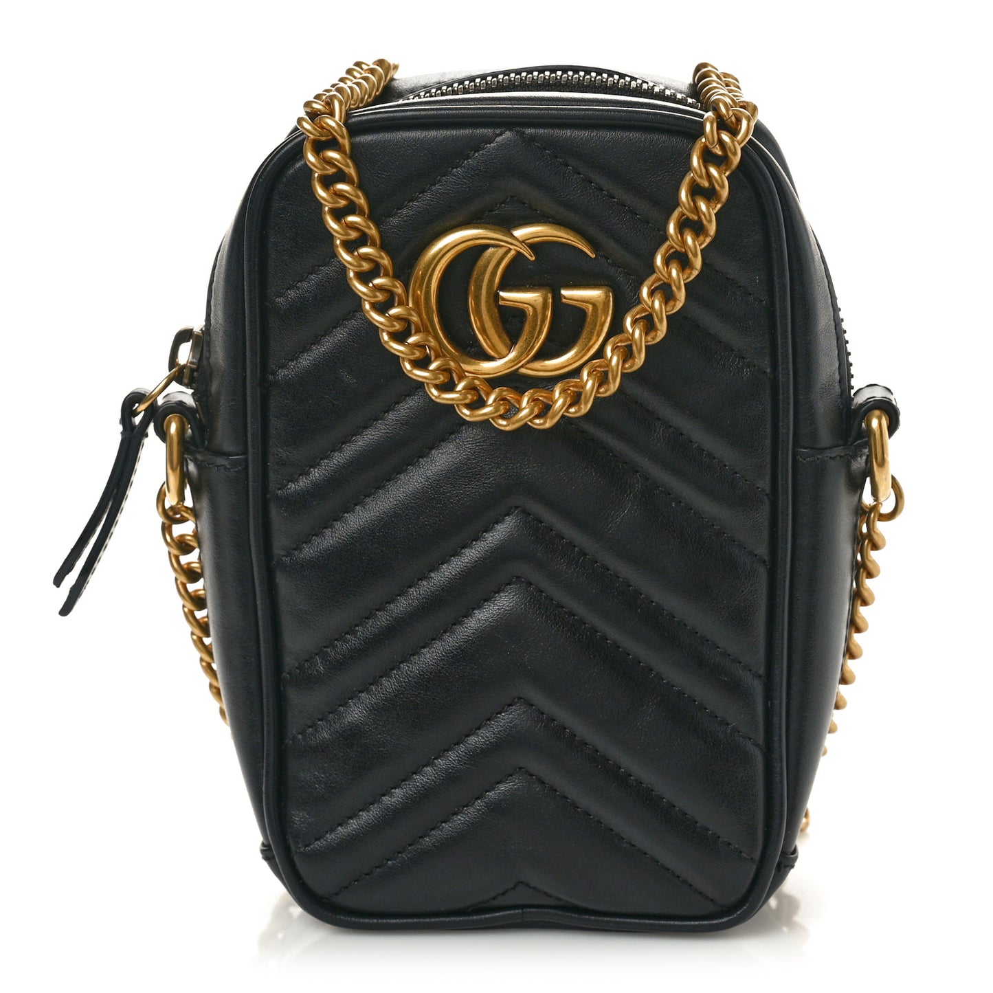 Calfskin Matelasse Mini GG Marmont Crossbody Bag Black