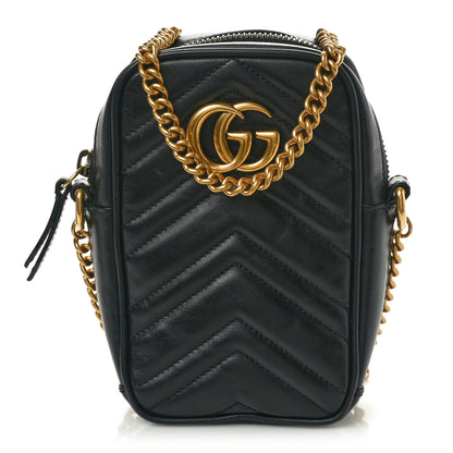 Gucci Calfskin Matelasse Mini GG Marmont Crossbody Bag Black 1 of 10