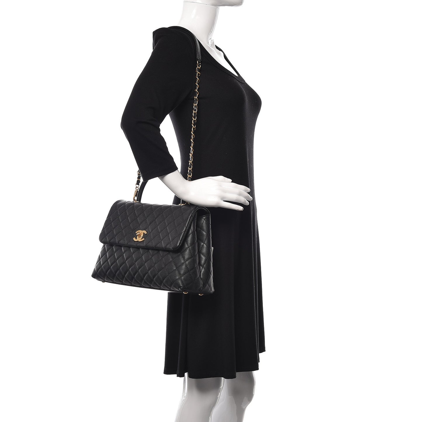Caviar Quilted Medium Coco Handle Flap Black