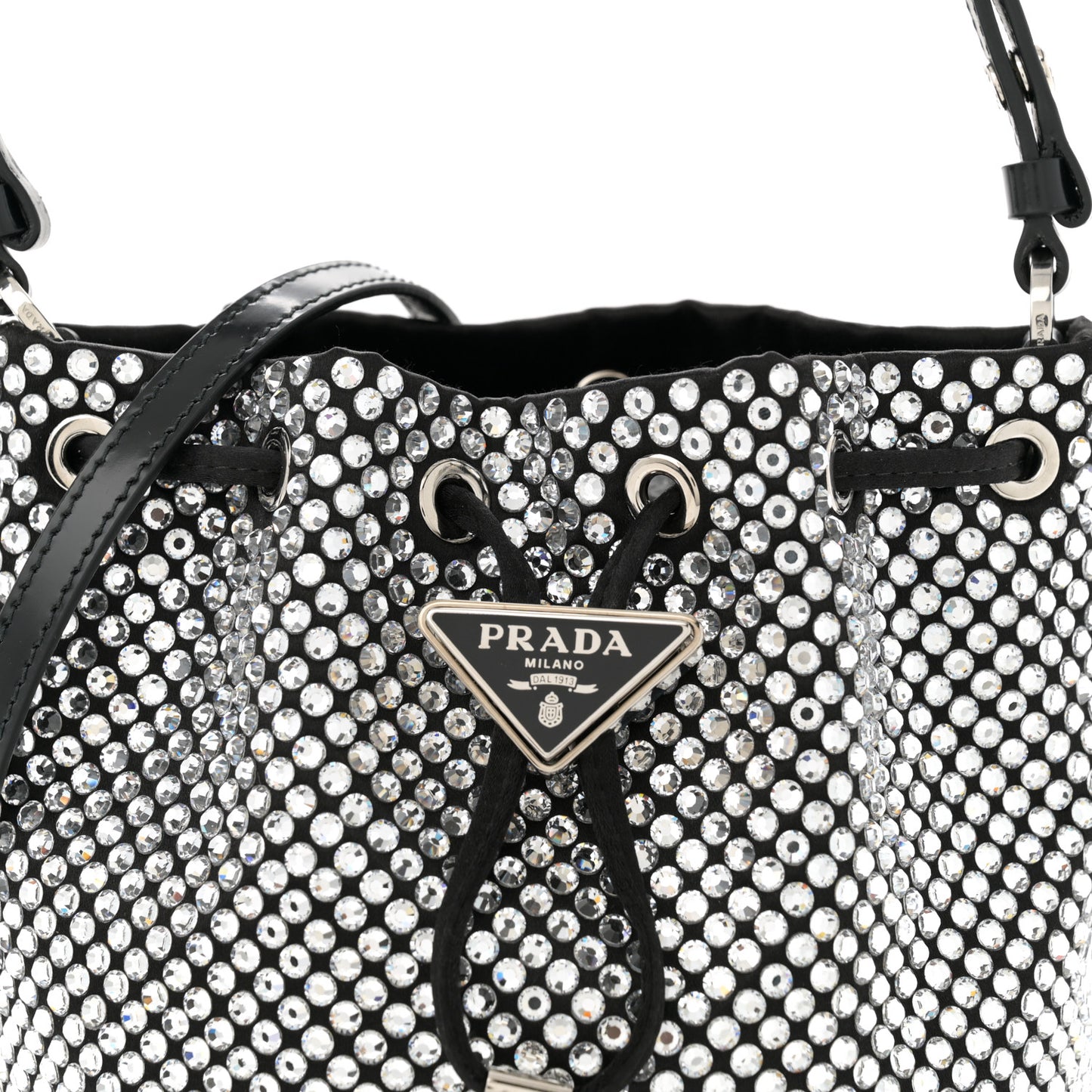 Satin Crystal Metal Triangle Logo Mini Re-Edition 1978 Bucket Bag Crystal