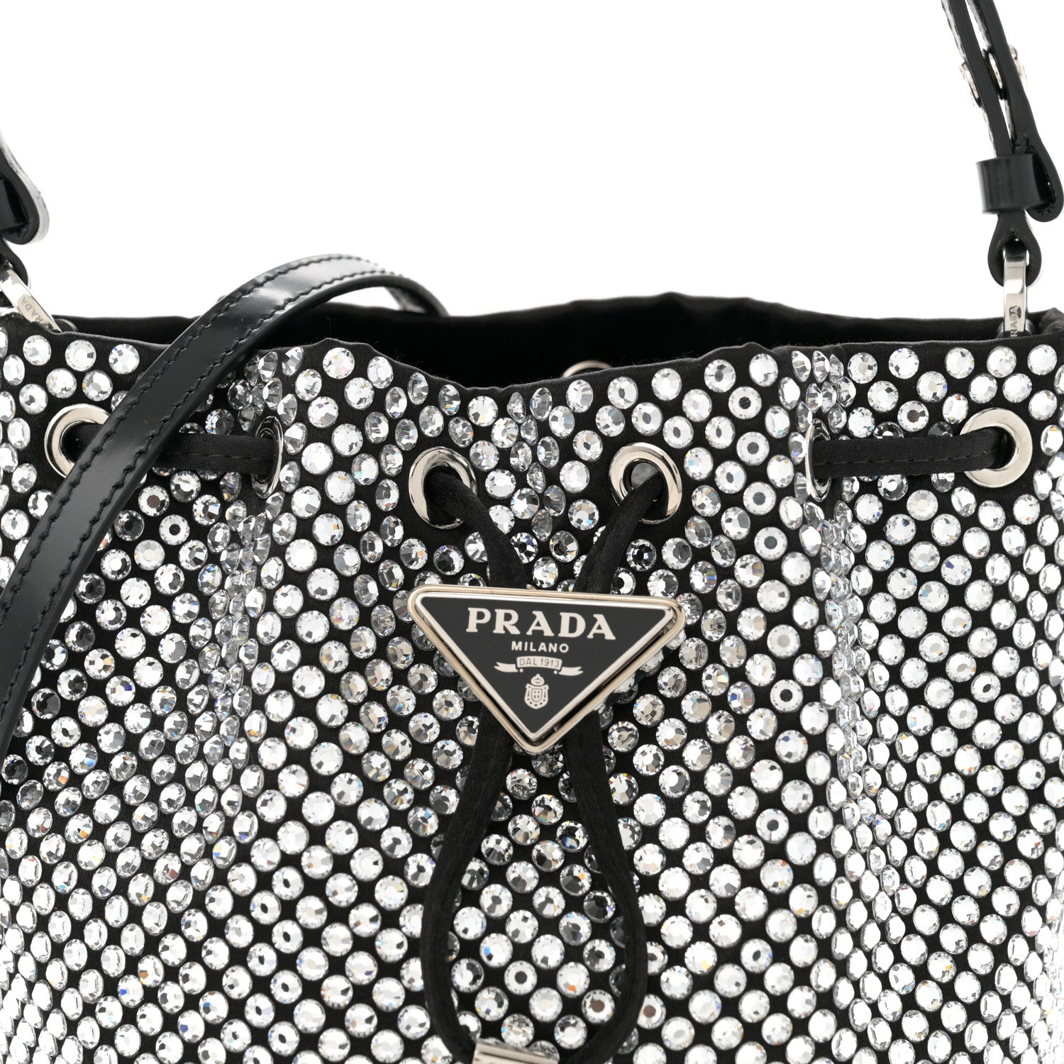 Prada Satin Crystal Metal Triangle Logo Mini Re-Edition 1978 Bucket Bag Crystal 8 of 11