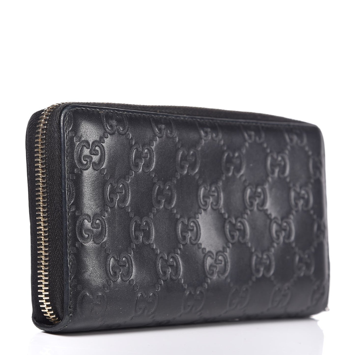Guccissima Margaux Calfskin Metal Bar Zip Around Wallet Black