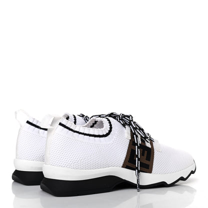 Fendi Stretch Knit Jacquard FF Lace-Up Sock Sneakers 39 Tobacco White Black 3 of 4