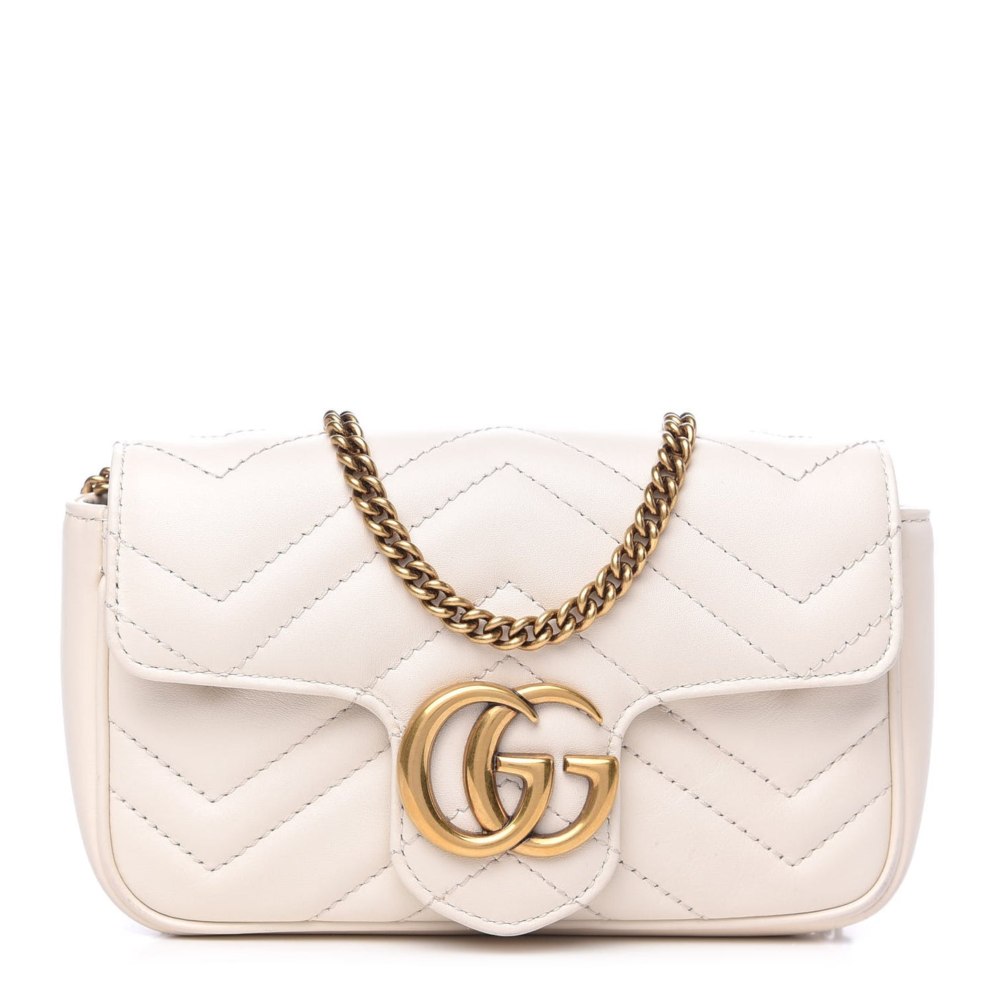 Calfskin Matelasse Super Mini GG Marmont Shoulder Bag White