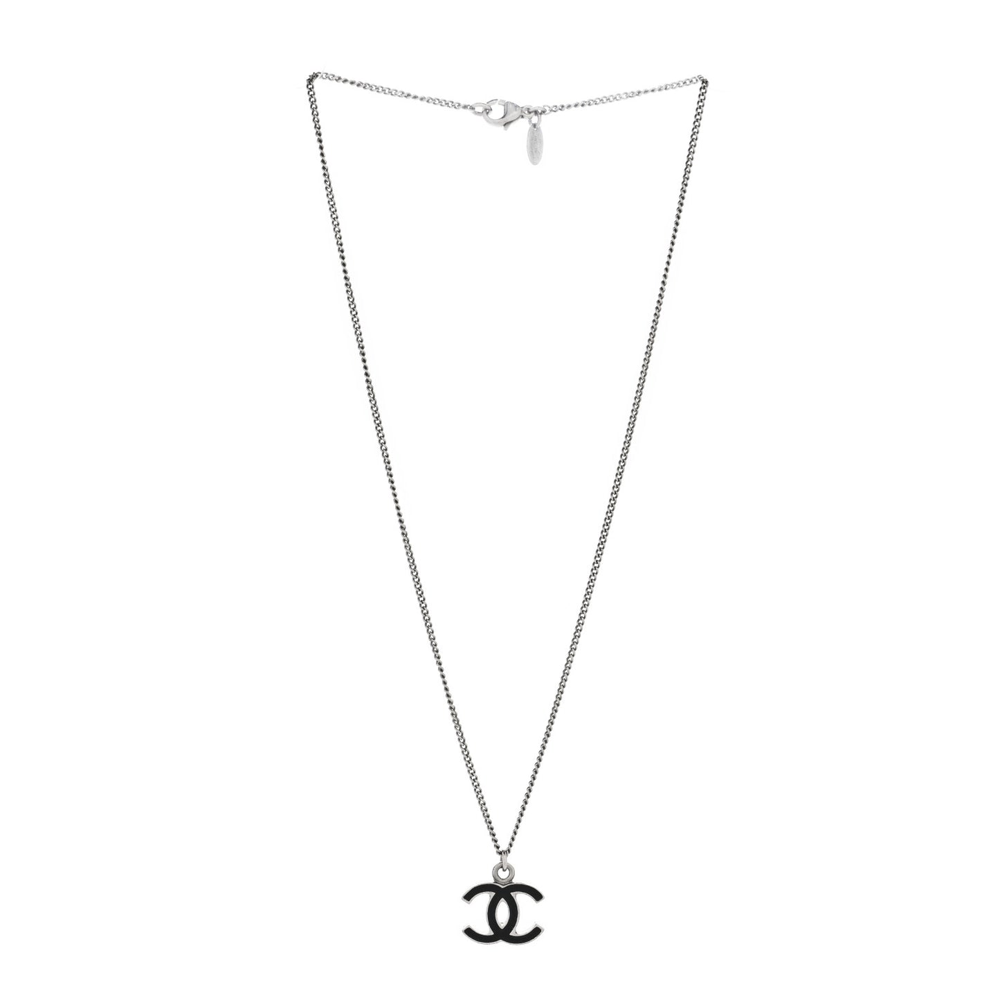 Enamel CC Pendant Necklace Black Silver