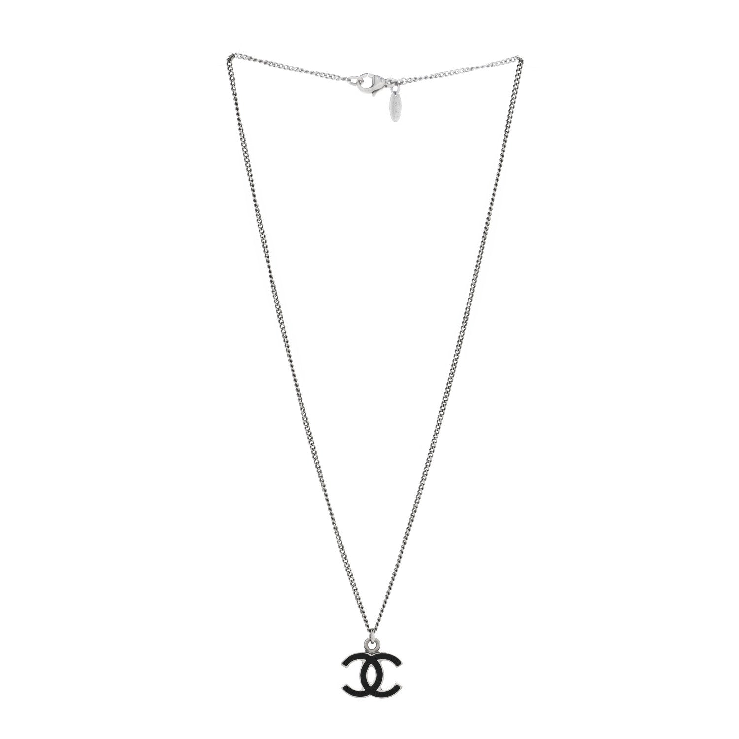 Chanel Enamel CC Pendant Necklace Black Silver 2 of 3