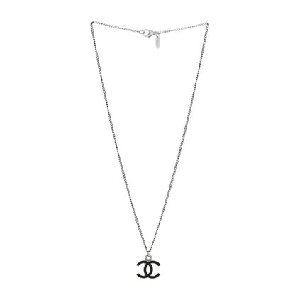 Chanel Enamel CC Pendant Necklace Black Silver 2 of 3