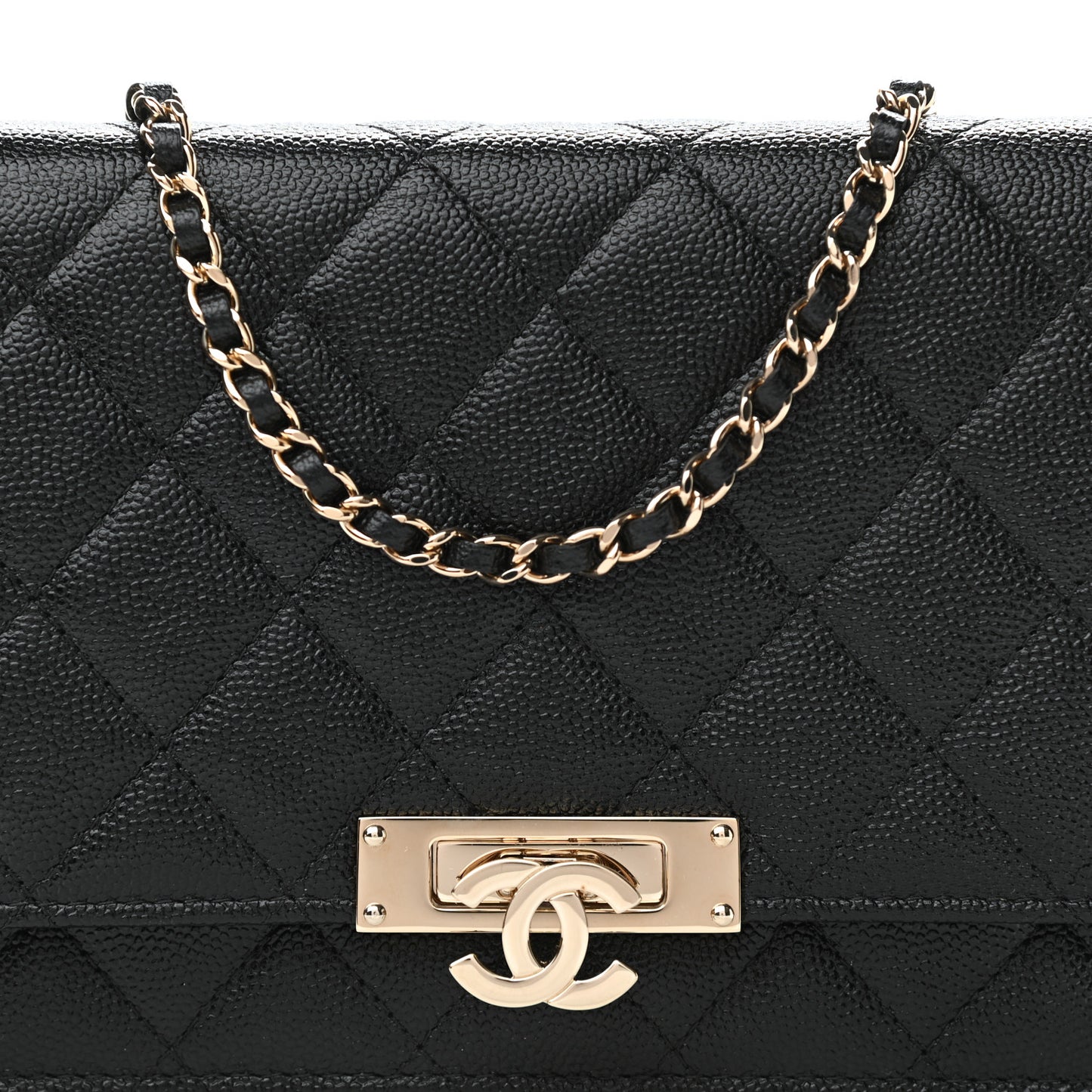 Caviar Quilted Golden Class Wallet On Chain WOC Black