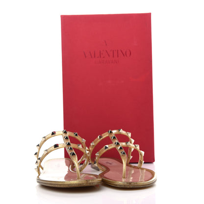 Valentino Garavani PVC Jelly Glitter Rockstud Caged Flat Thong Sandals 40 Oro 10 of 10