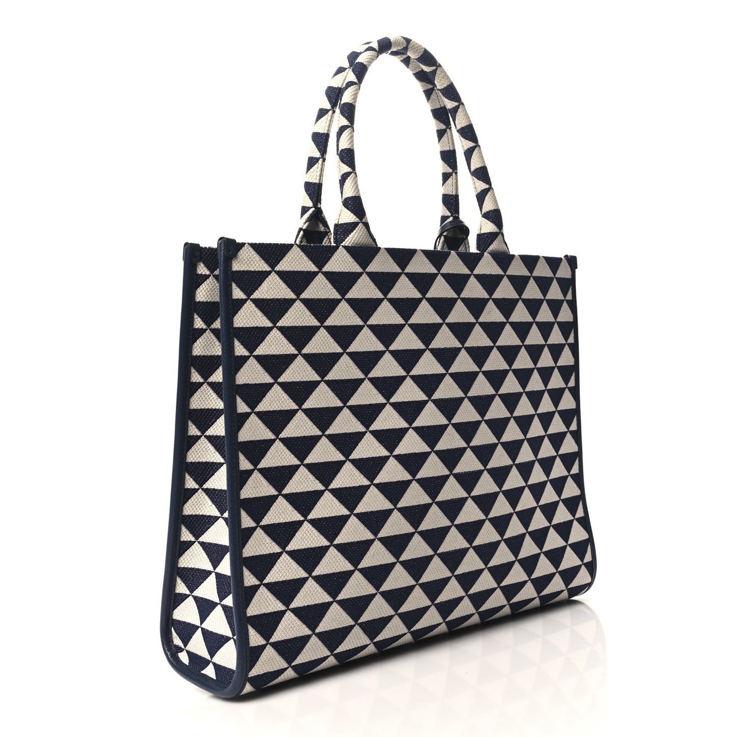 Jacquard Saffiano Triangolo Symbole Embroidered Large Tote Baltico Talco