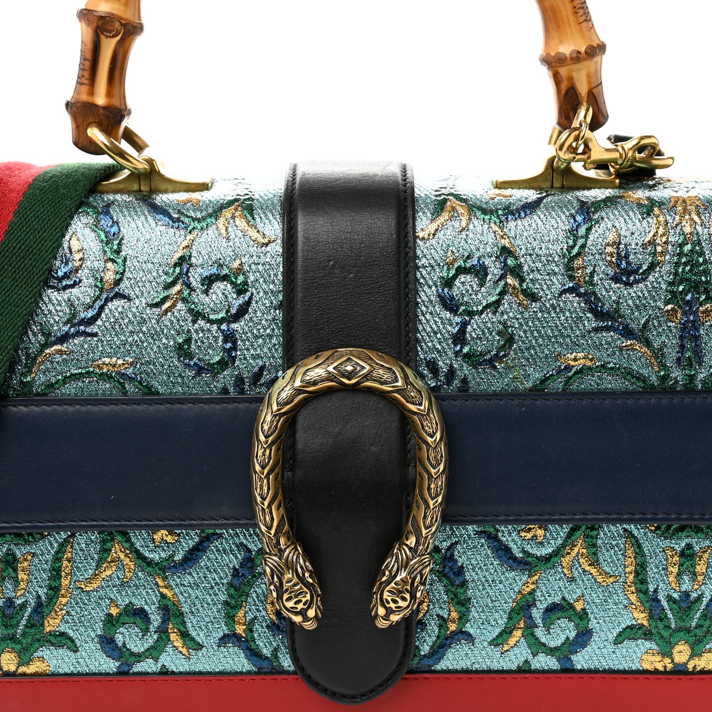 Iridescent Brocade Bamboo Web Tokyo Print Medium Dionysus Top Handle Bag Multicolor Blue Agata Hibiscus Red