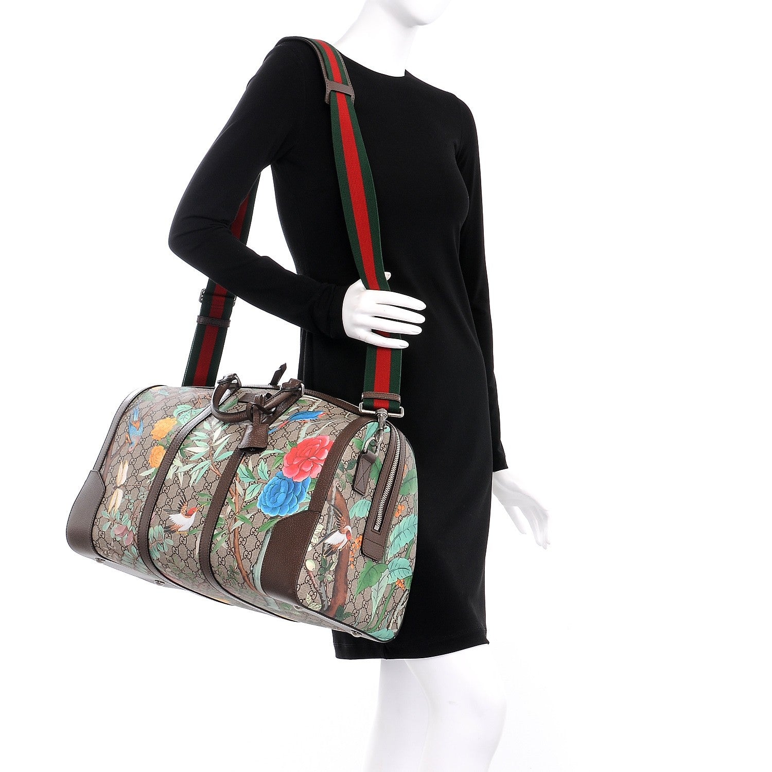 Gucci GG Supreme Monogram Tian Web Medium Duffle Beige Multicolor New Acero 2 of 8