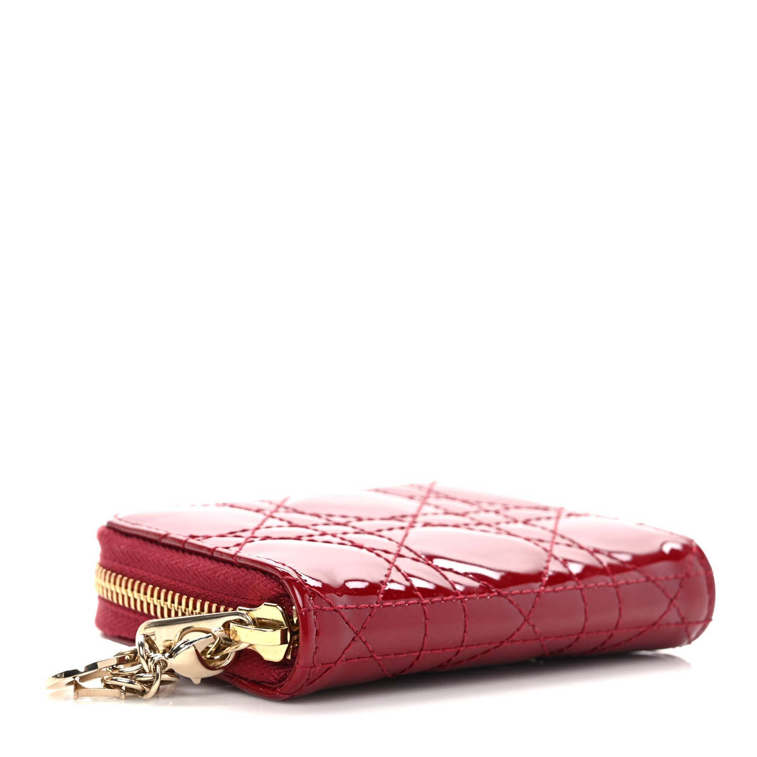 Christian Dior Patent Cannage Small Lady Dior Voyageur Coin Purse Cherry Red 4 of 7