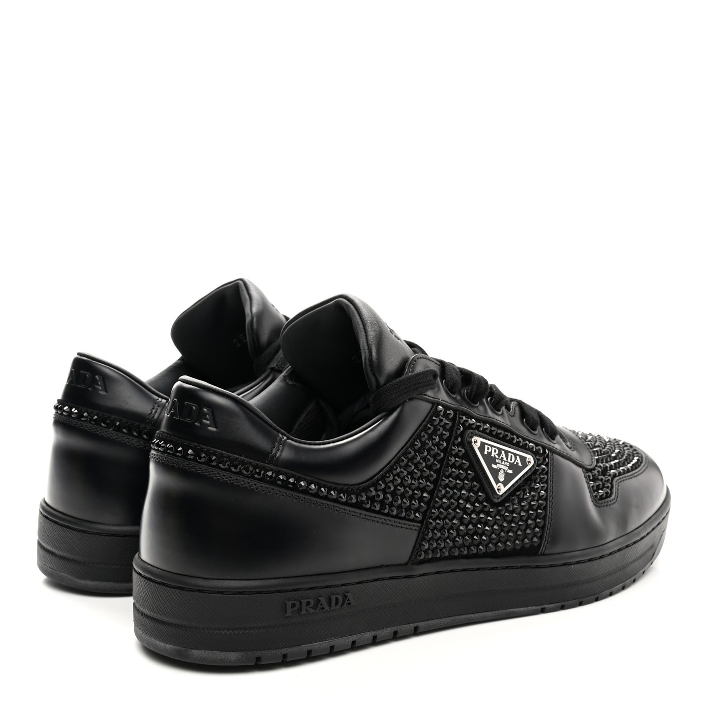 Vitello Rois Crystal Embellished Metal Triangle Logo Mens Downtown Low Top Sneakers 8.5 Black