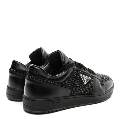 Prada Vitello Rois Crystal Embellished Metal Triangle Logo Mens Downtown Low Top Sneakers 8.5 Black 4 of 12