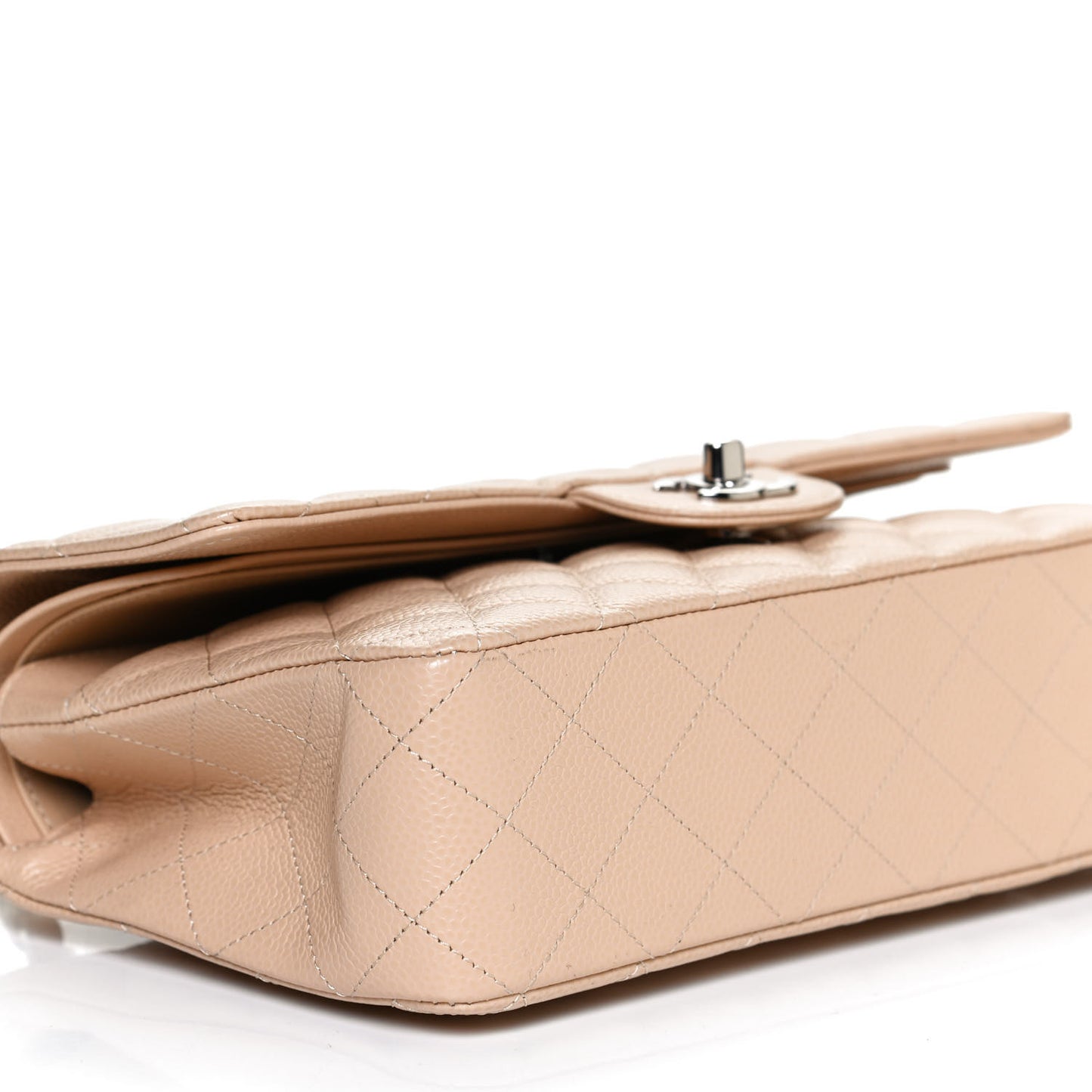 Caviar Quilted Medium Double Flap Beige