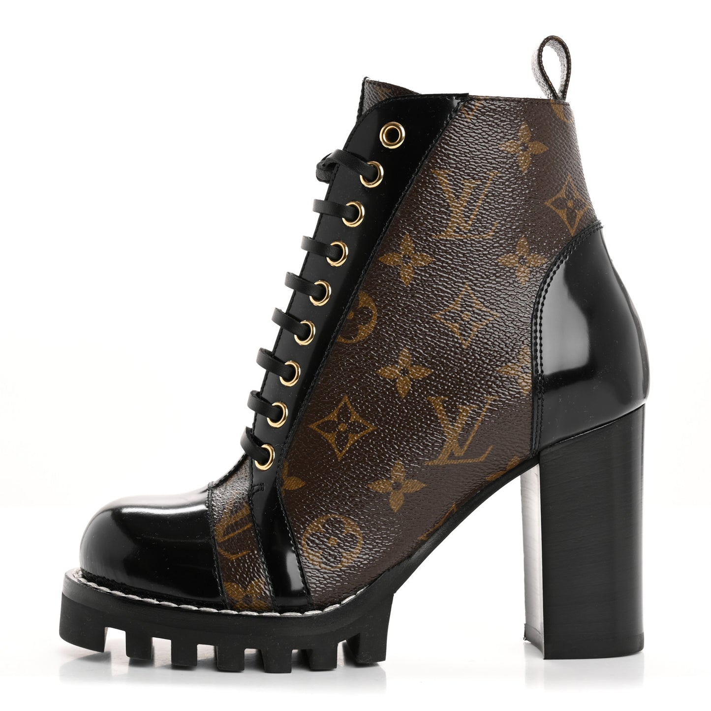 Patent Calfskin Monogram Star Trail Ankle Boots 35 Black