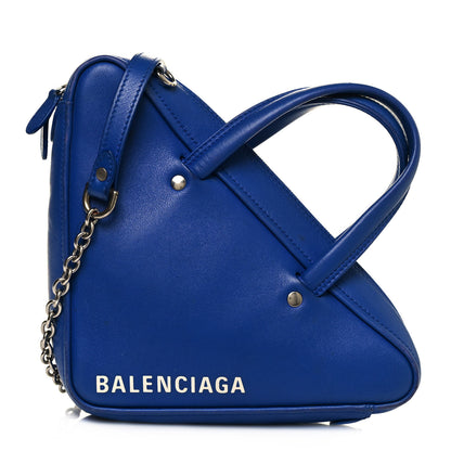 Balenciaga Shiny Day Calfskin Logo XS Triangle Chain Duffle Bleu Roi White 1 of 16