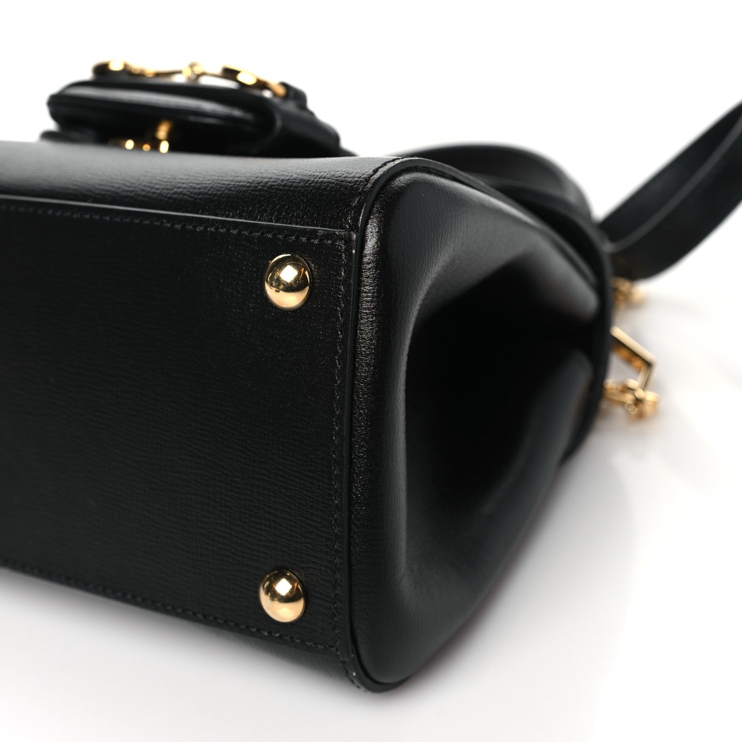 Gucci Glazed Textured Calfskin Mini Horsebit 1955 Top Handle Flap Bag Black 10 of 11