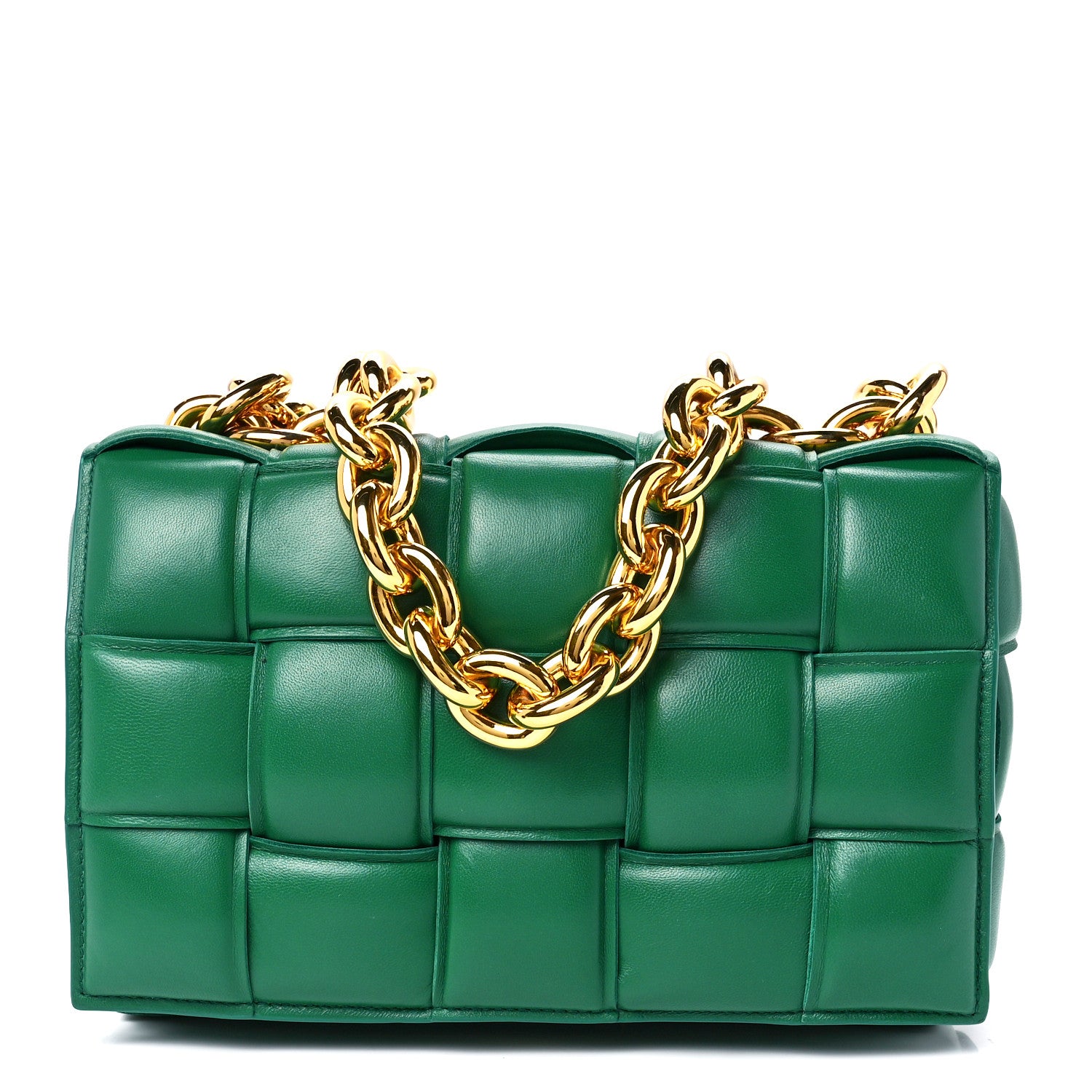 Bottega Veneta Lambskin Maxi Intreccio Padded Chain Cassette Crossbody Bag Racing Green 1 of 13
