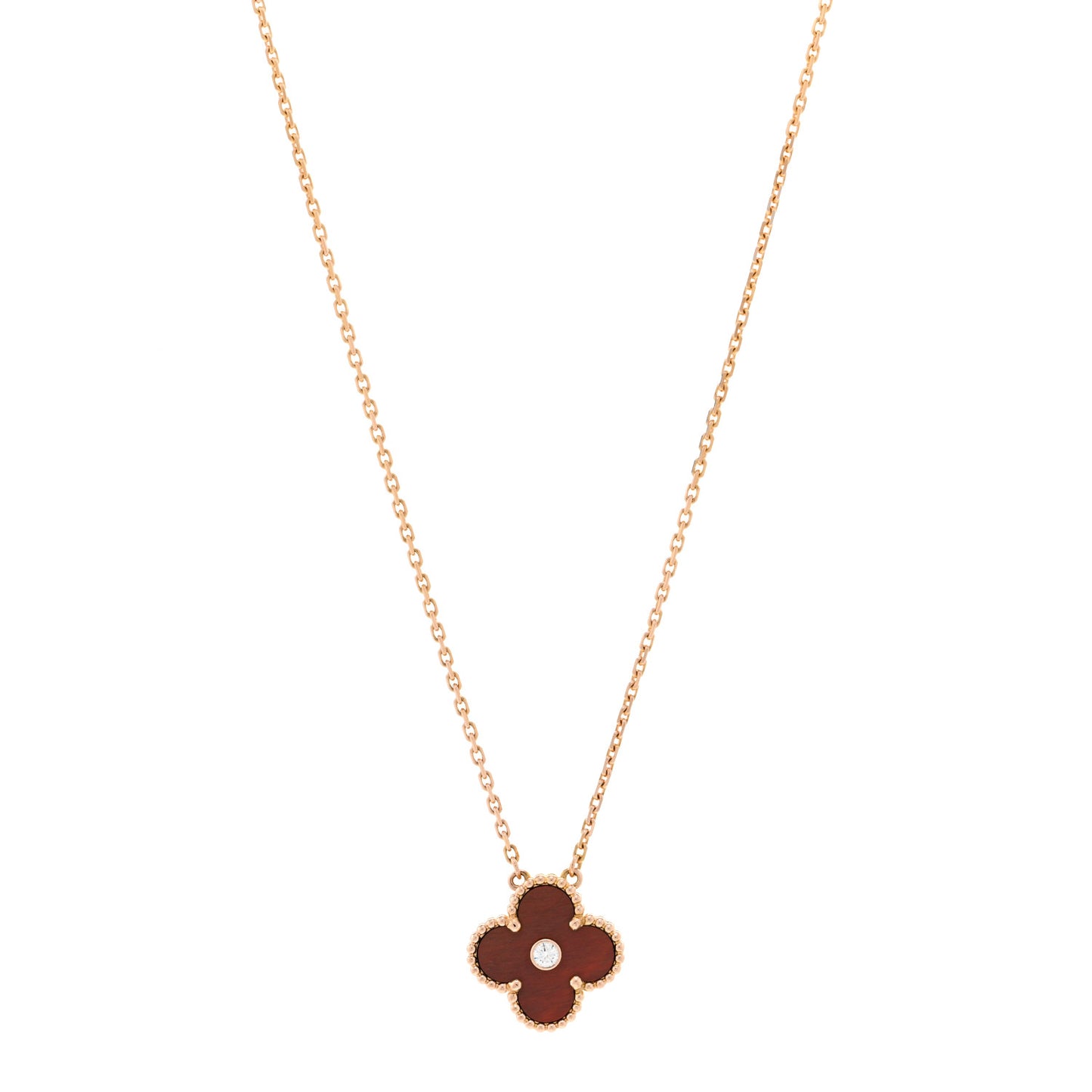 18K Rose Gold Diamond Bulls Eye Vintage Alhambra Pendant Necklace