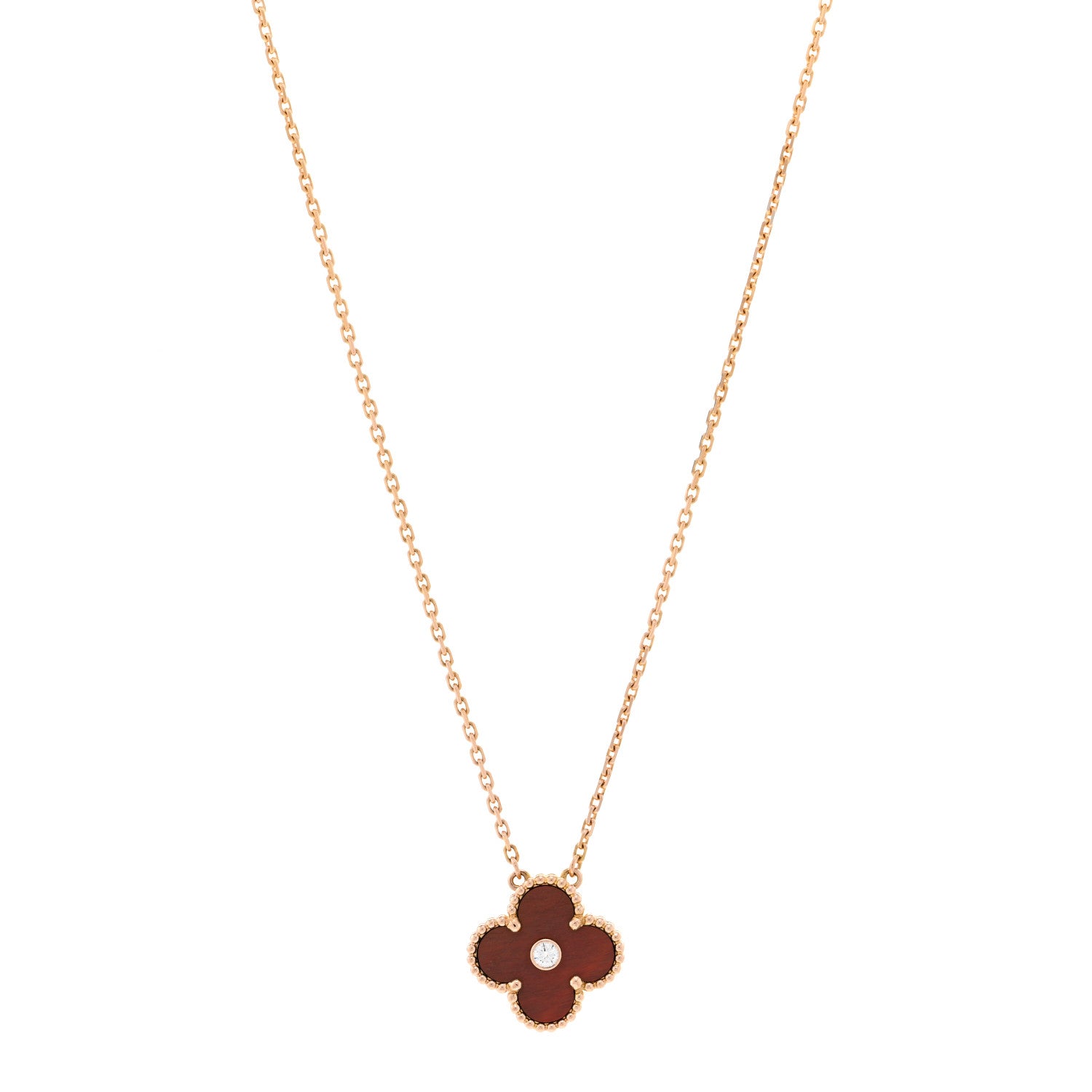 Van Cleef & Arpels 18K Rose Gold Diamond Bulls Eye Vintage Alhambra Pendant Necklace 1 of 4