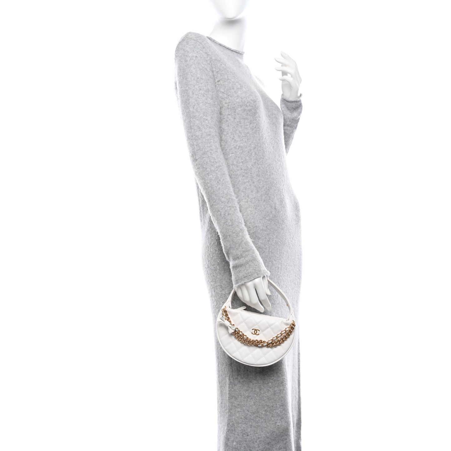 Shiny Caviar Quilted Bow Pouch Hobo White