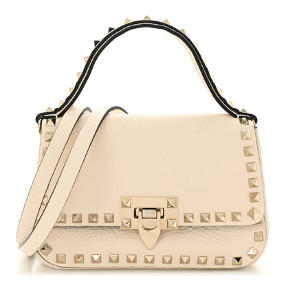 Valentino Garavani Grainy Calfskin Small Rockstud Top Handle Bag Light Ivory 1 of 9