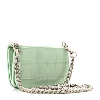 Balenciaga Shiny Calfskin Logo Crocodile Embossed Logo Mini Cash Wallet On Chain Light Green Black 3 of 14