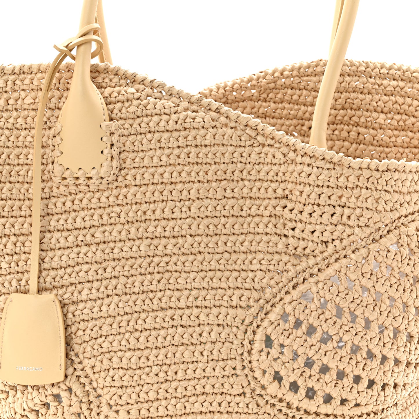 Raffia Calfskin Cut Out Large Tote Natural