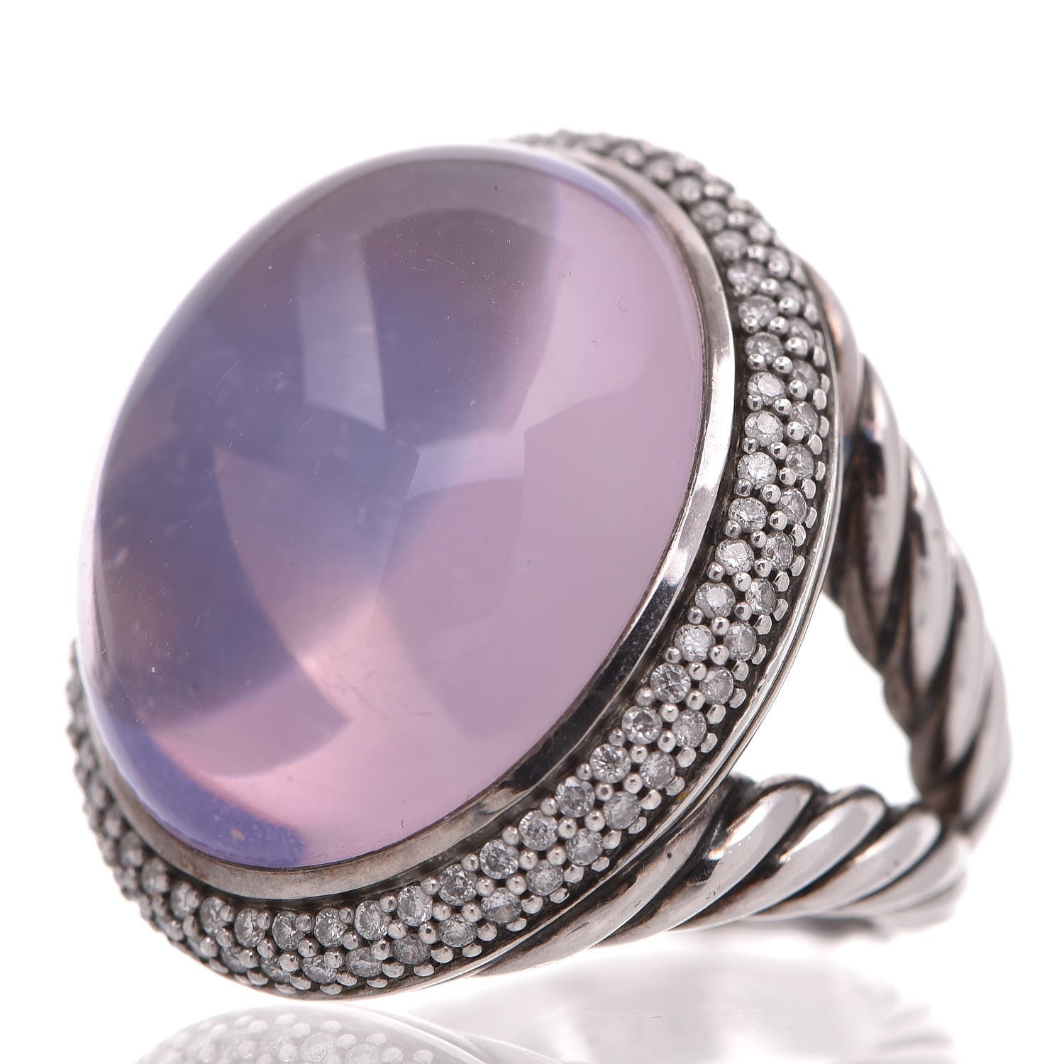 David Yurman Sterling Silver Pink Agate Diamond Signature Oval Ring 55 7.25 3 of 5