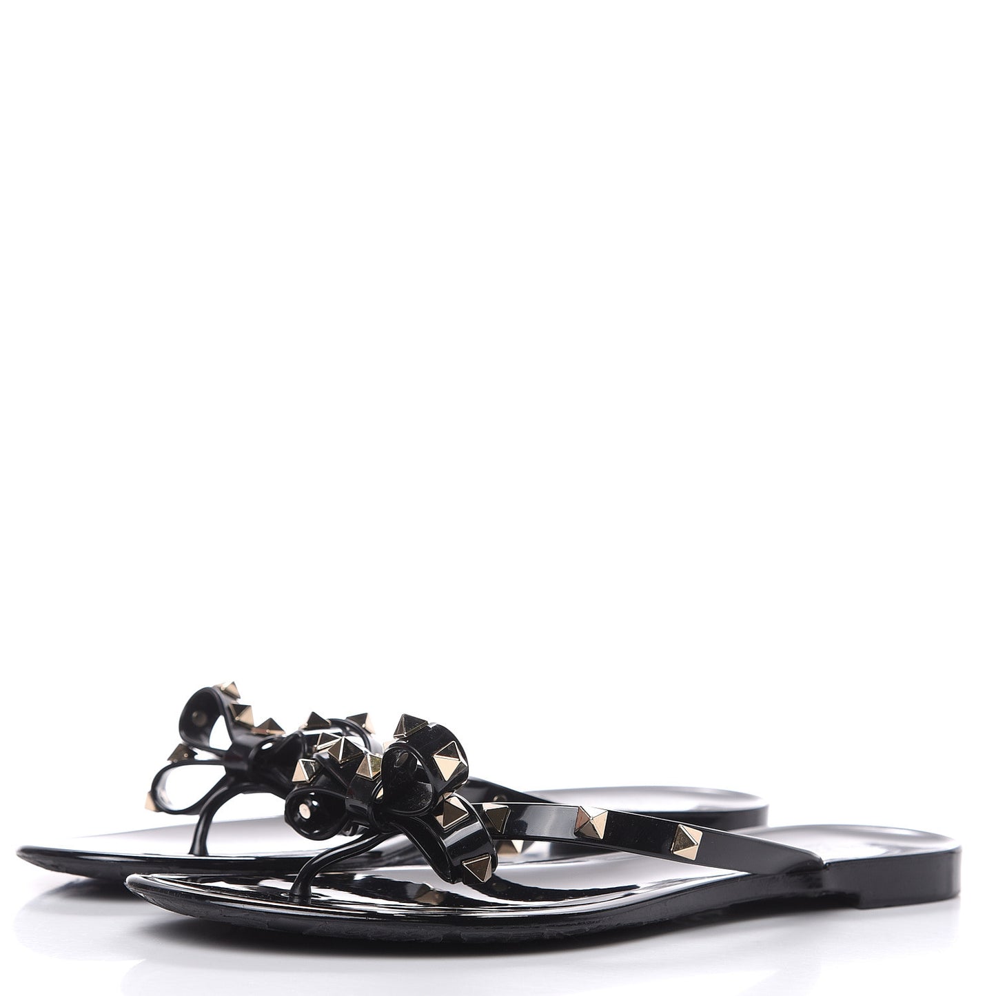 PVC Jelly Rockstud Bow Thong Sandals 41 Black