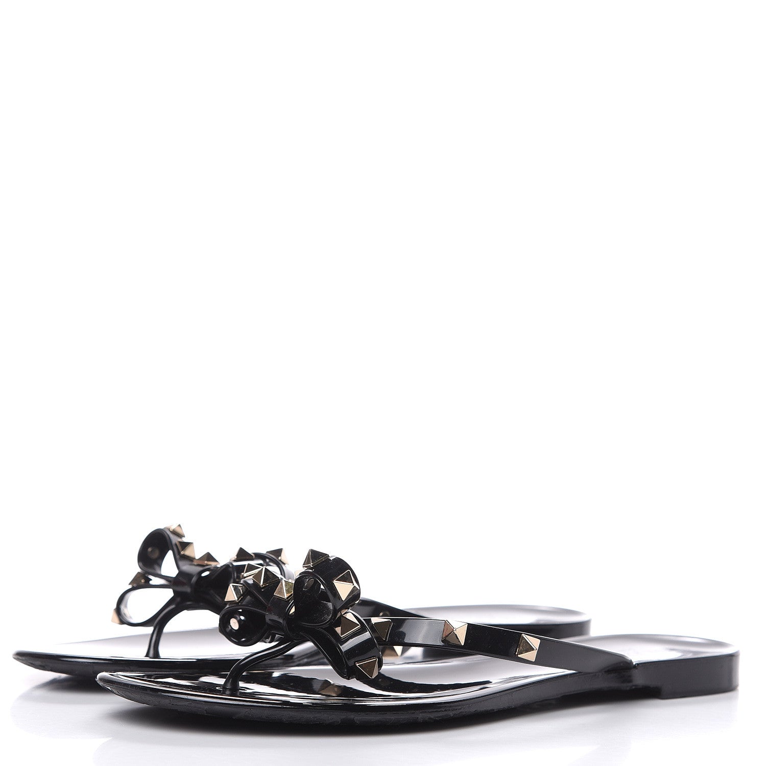 Valentino Garavani PVC Jelly Rockstud Bow Thong Sandals 41 Black 3 of 8