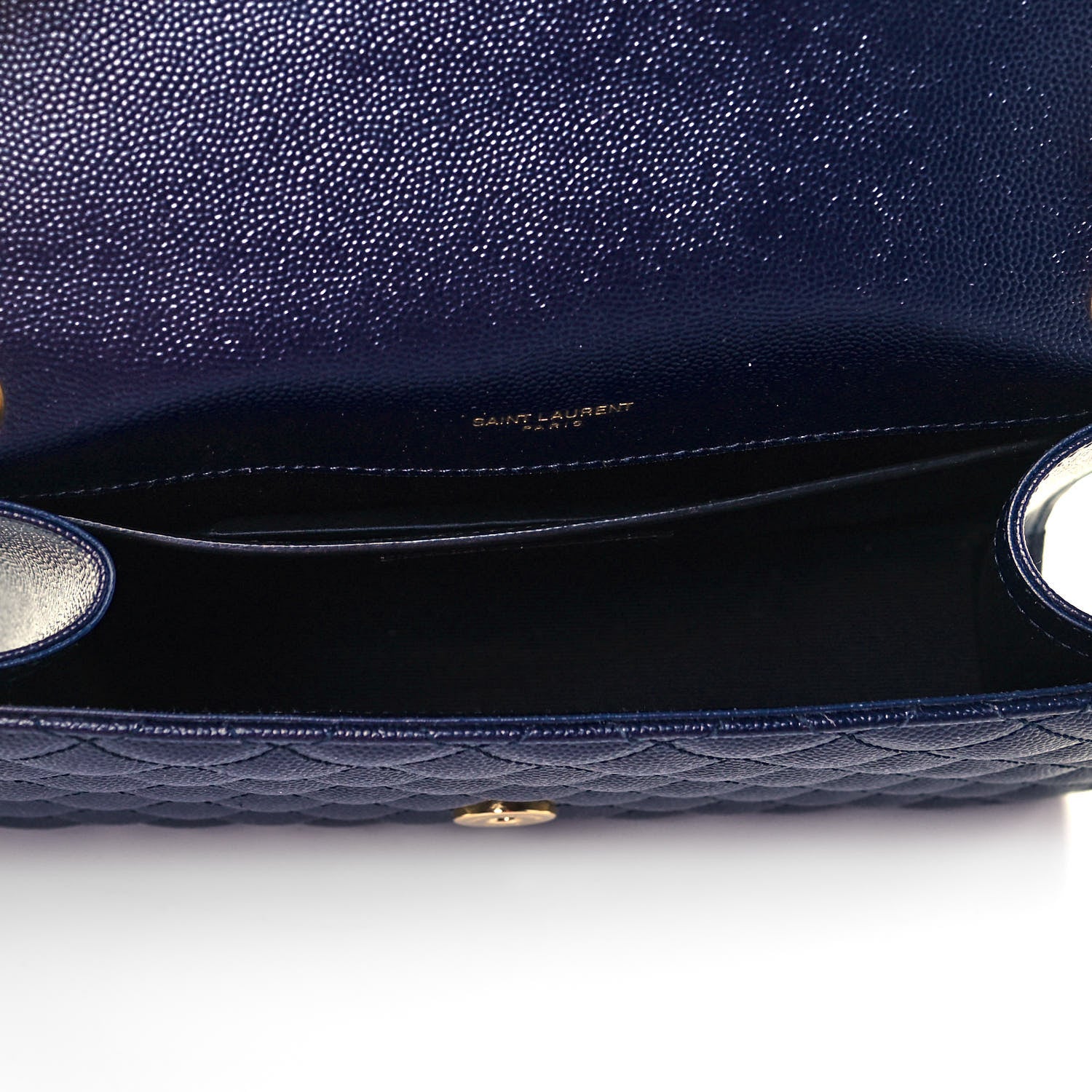 Saint Laurent Grain De Poudre Textured Mixed Matelasse Triquilt Medium Monogram Satchel Deep Marine 4 of 7