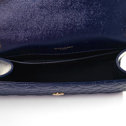 Saint Laurent Grain De Poudre Textured Mixed Matelasse Triquilt Medium Monogram Satchel Deep Marine 4 of 7