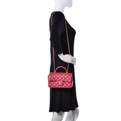 Chanel Iridescent Lambskin Quilted Mini Top Handle Rectangular Flap Red 2 of 10