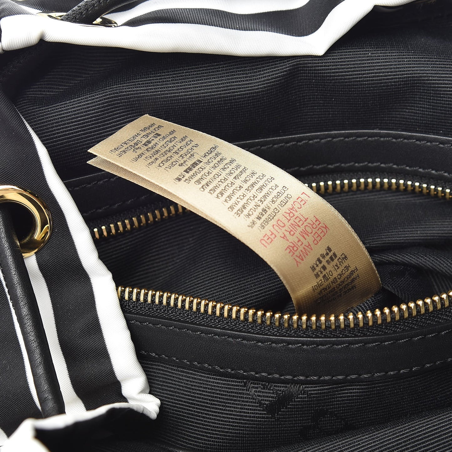 Nylon Striped Medium Rucksack Backpack Black White