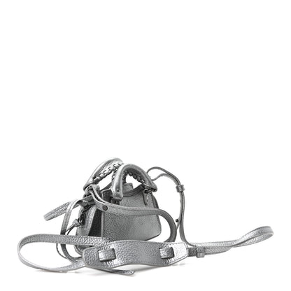 Balenciaga Metallic Grained Calfskin Neo Classic Hardware Super Nano City Crossbody Silver 2 of 9