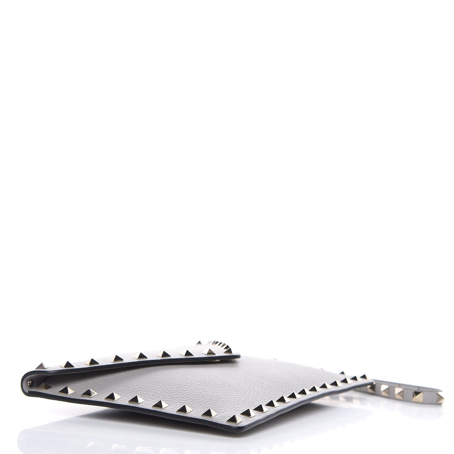 Pebbled Calfskin Medium Rockstud Envelope Flat Wristlet Pouch Grey