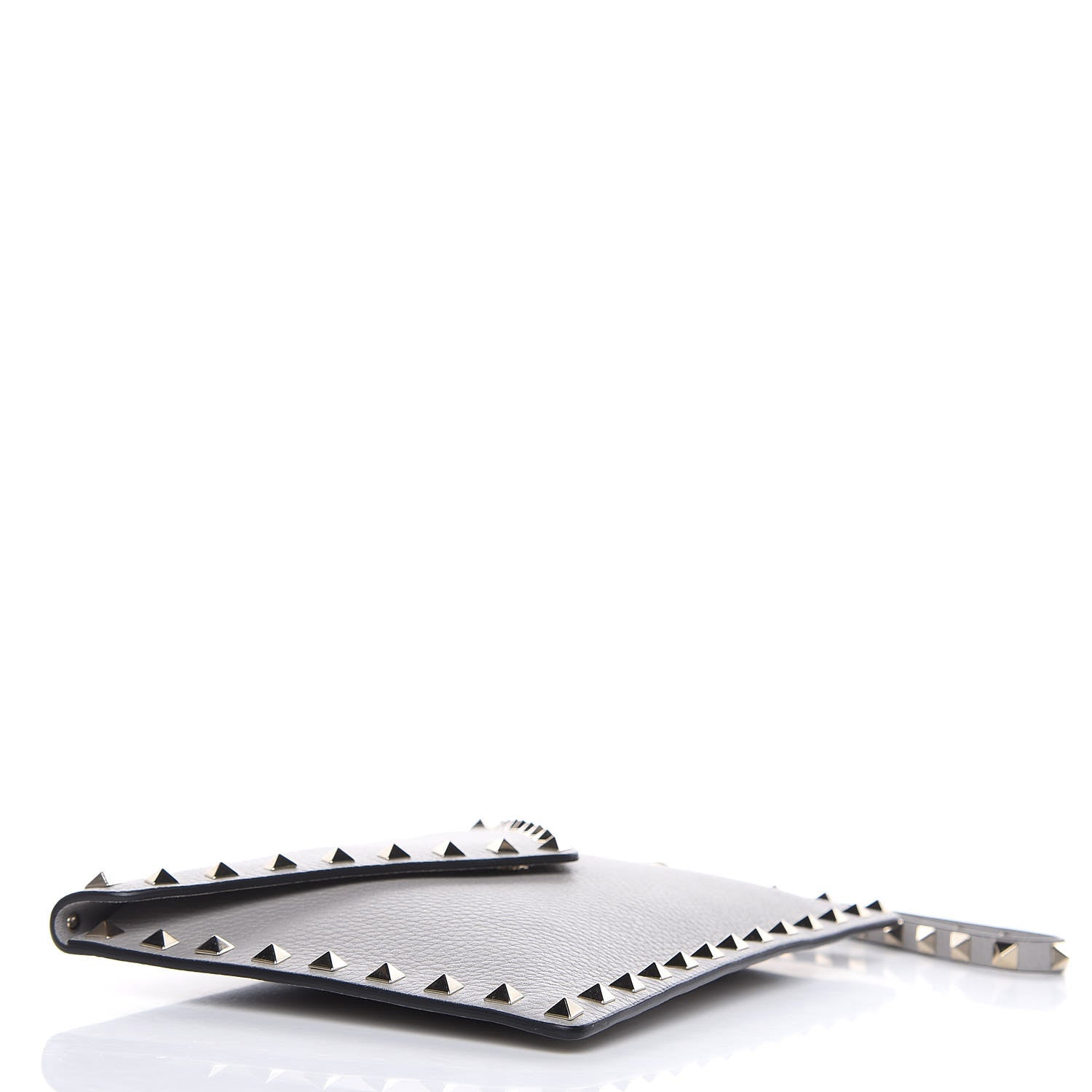 Valentino Garavani Pebbled Calfskin Medium Rockstud Envelope Flat Wristlet Pouch Grey 4 of 8