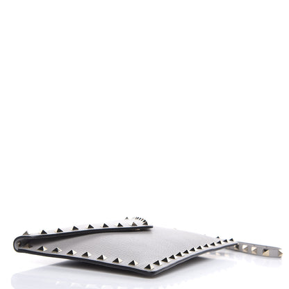 Valentino Garavani Pebbled Calfskin Medium Rockstud Envelope Flat Wristlet Pouch Grey 4 of 8
